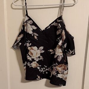 SHEIN Black and Cream Floral Blouse